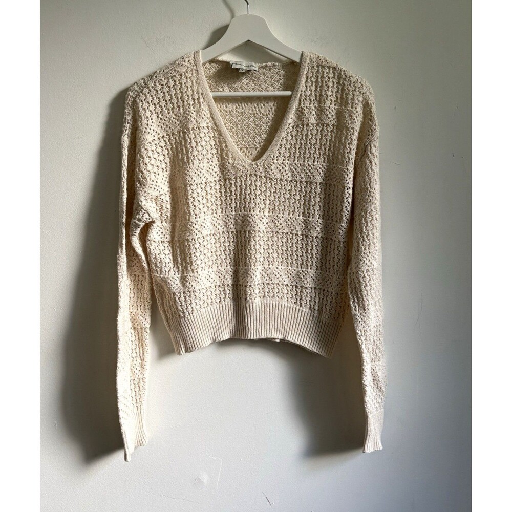 Freshman 1996 Cream Open-Knit V-Neck Lightweight Pullover Sweater Sz M boho